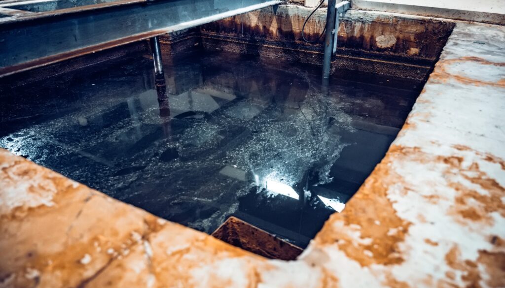 Tank with waste water in steel plant workshop
